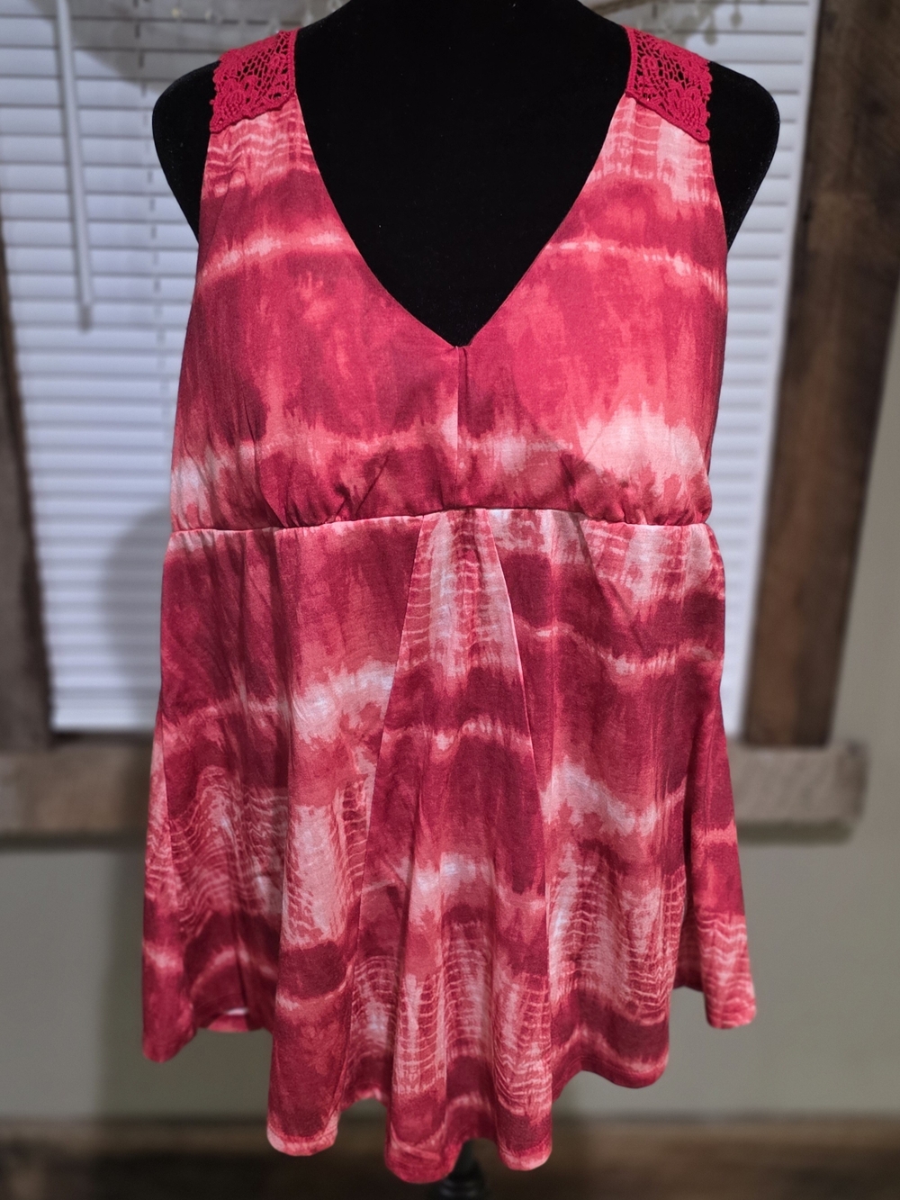 No Boundaries Pink and White Tie-Dye V-Neck Tank Top